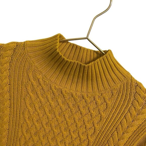 J. Crew Mustard Yellow Cotton Mock Neck Cable Knit Sweater NWOT XS - Picture 2 of 8